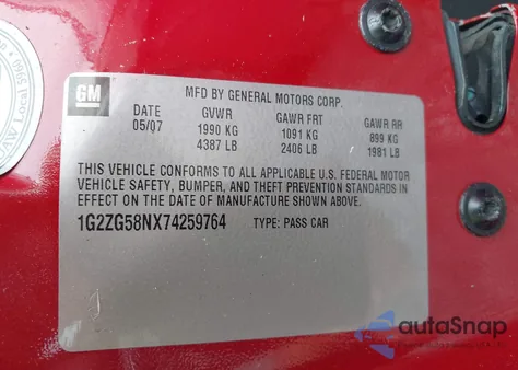 2007 Pontiac G6 z USA, uszkodzony, nr VIN 1G2ZG58NX74259764